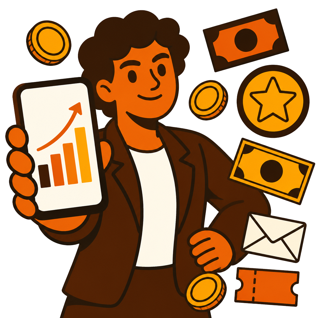 An event creator checking rising ticket sales on their phone as payouts land